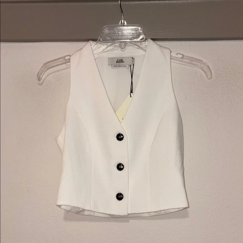Love, Bonito Merlin Tweed Crop Vest in White SZ XS US 2 NWT - Picture 4 of 7